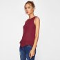Burgundy Scallop Ruffle Hem Buttoned Keyhole Back Shell Plain Blouse Summer Round Neck Sleeveless Ca