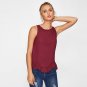 Burgundy Scallop Ruffle Hem Buttoned Keyhole Back Shell Plain Blouse Summer Round Neck Sleeveless Ca