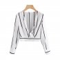 V Neckline Striped Surplice Crop Blouse Womens Long Sleeve Sexy Blouse 2017 Autumn Elegant Blouse Fo