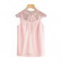 Round Neck Sleeveless Plain Blouse Pink Lace Yoke Bow Tie Open Back Knot Top For Ladies Women Elegan