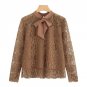 Casual Eyelash Lace OL Blouse Women Tie Neck Bow Stand Collar Long Sleeve Plain Top 2018 Spring Eleg