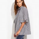 Women Striped Blouses Ruffle Sleeve Casual Tops Autumn Style New Arrival Ladies Shirt Babydoll Cute 