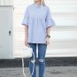 Women Striped Blouses Ruffle Sleeve Casual Tops Autumn Style New Arrival Ladies Shirt Babydoll Cute