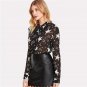 Black and White Tie Neck Star Print Blouse Stand Collar Long Sleeve Top 2018 Spring Women OL Work Ch