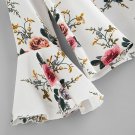 Floral Print V Neck Flare Sleeve Double Keyhole Blouse Band Collar Long Sleeve Sexy Ruffle Top 2017 
