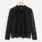 Spring Long Sleeve Blouse Black Tie Neck Bow Eyelash Lace Plain Shirt Women Stand Collar Elegant OL