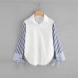 Colorblock Striped Sleeve Tie Detailed Blouse Button Long Sleeve Top 2018 Spring Women OL Work Blous