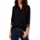 Women Summer Classic Clothing Black Polka Dot Blouses With Buttons Shirts V Neck Long Sleeve Loose C