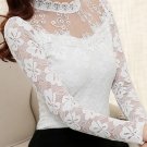 2018 Women Sexy Hollow Out Chiffon Lace Blouse Long Sleeve Stand Collar Floral Lace Shirt Tops Casua
