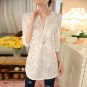 New Summer  Women Blouse Flower Print Blouse V-neck Organza Embroidered Shirt White Lace Blouse 566F