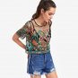 Sexy Blouses for Women Buttoned Keyhole Botanical Embroidered Mesh Top Summer Multicolor Short Sleev
