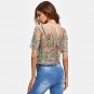 Sexy Blouses for Women Buttoned Keyhole Botanical Embroidered Mesh Top Summer Multicolor Short Sleev