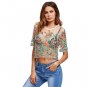 Sexy Blouses for Women Buttoned Keyhole Botanical Embroidered Mesh Top Summer Multicolor Short Sleev