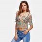 Sexy Blouses for Women Buttoned Keyhole Botanical Embroidered Mesh Top Summer Multicolor Short Sleev