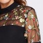 Embroidered Mesh Yoke Bell Cuff Casual Top 2017 New Fashion Womens Black Long Sleeve Tunic Tops for