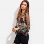 Embroidery Blouse Long Sleeve Summer Sexy Boho Blouse Black Fluted Sleeve Botanical Embroidered Tull