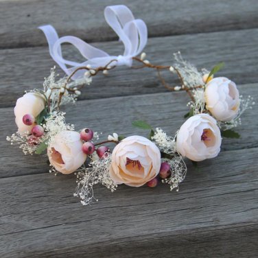 Rosa Flower Wreath  Wedding Bridal Artificial Flower Head Tiara Crown For Hair Floral headband Woman