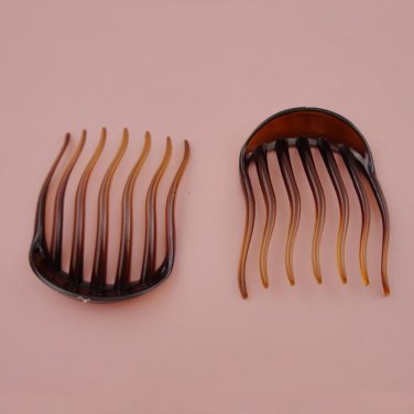 10PCS 6.0cm*8.0cm Dark Brown Plain Small 7teeth Waved teeth Plastic Hair Combs for firm bun head Han