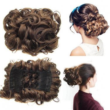 Women Curly Chignon Plastic Comb Hair Extension Hairpiece wig Clip  Big Hair Bun Claws pin crown tia