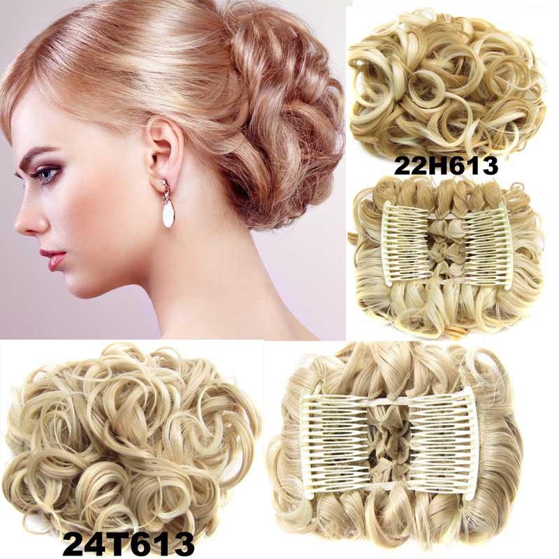 12 Colors Women Curly Chignon Plastic Comb Hair Extension Hairpiece wig Clip In Big Hair Bun Claws p