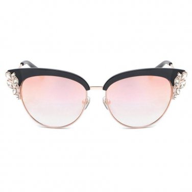 ROYAL GIRL Exaggeration Cat Eye Sunglasses Women Brand Designer Half Frame Diamante Sun Glasses Summ