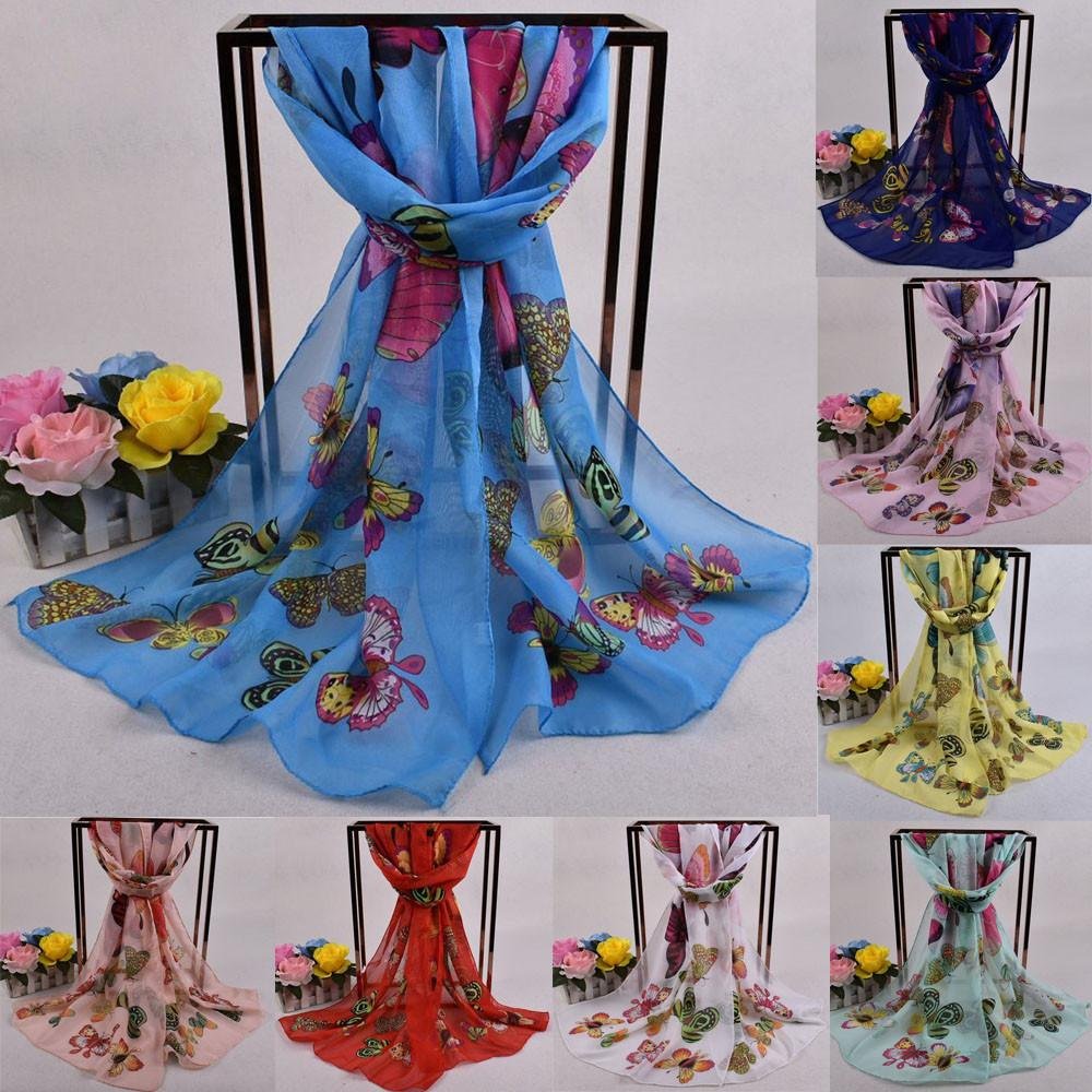 Fashion Women Long Soft Wrap Scarf Ladies Shawl Chiffon Butterfly Print Scarves