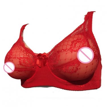 Silicone Fake Breast Pocket Bra Cosplay Transgender Fake Boobs Lace Bra for Crossdresser Ma
