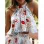 2018 Summer Women Elegant Floral Printed High Neck Crop Tops+Pleated Shorts Jumpsuit Beach Two Piece