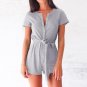 Macacao Feminino 2018 Solid Women Summer Short Rompers Jumpsuits Causal O Neck Short Sleeve Botton B