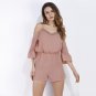Women Elegant Lace Stitching Rompers Jumpsuit 2018 Summer Spaghetti Strap Off Shoulder Flare Sleeve