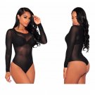 SEBOWEL 2017 Nude Transparent Sexy Bodysuit Turtleneck bodysuit Women sexy Mesh Bodycon jumpsuit Lon