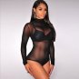 SEBOWEL 2017 Nude Transparent Sexy Bodysuit Turtleneck bodysuit Women sexy Mesh Bodycon jumpsuit Lon