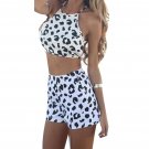 2016 New Arrival Two Piece print short jumpsuit Women Crop Top Playsuit Vintage Tropical Style Party