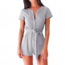 Sexy Casual Women Playsuits Rompers Short Sleeve Buttons Kawaii Playsuits Overalls with Belts Women\