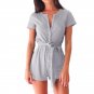 Sexy Casual Women Playsuits Rompers Short Sleeve Buttons Kawaii Playsuits Overalls with Belts Women\