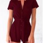 Sexy Casual Women Playsuits Rompers Short Sleeve Buttons Kawaii Playsuits Overalls with Belts Women\