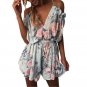2017 Women print lace Rompers Jumpsuit Short pleated Overalls Jumpsuit Female chest wrapped straples