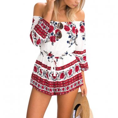 Off Shoulder Ladies Sexy Bodysuit Boho Shorts Jumpsuits For Women 2017 Summer Floral Romper Female P