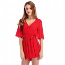 Fashion Slash Belt Playsuit Women High Waist Solid Rompers Sexy V-Neck Bodysuit Ladies Elegant Jumps