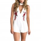 Summer Sexy Playsuits Women Sleeveless Choker Neck Flowers Embroidery Overalls For Female Evening Pa