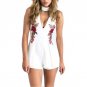 Summer Sexy Playsuits Women Sleeveless Choker Neck Flowers Embroidery Overalls For Female Evening Pa