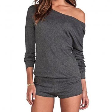 2017 Women Sexy Playsuits One Shoulder Long Sleeve Fit Bodysuits Rompers Tops Shorts O-Neck Jumpsuit