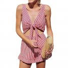 Striped Sexy Deep V Neck Playsuit Women Sleeveless Backless Party Playsuit Female Fashion Ruffle Lad
