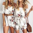 LASPERAL Women Sexy Off Shoulder Floral Print Elegant Ruffle Jumpsuit Romper Ladies Summer Beach Sho