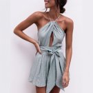 Sexy Halter Neck Playsuit Ruffles Short Jumpsuit Women Elegant Backless Rompers 2017 Boho Beach Play