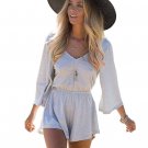 2015 New Summer Rompers Womens Jumpsuit Long Sleeve Casual Lace Hollow Playsuits Short Overalls for 