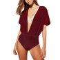 Sexy deep v velvet jumpsuit romper bodysuit women fashion bodysuit female overalls summer short slee