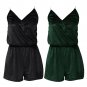 2018 Spring Summer Sleeveless Deep V Neck Slim Beach Playsuit Overalls Black Jasper Sexy Straps Velv