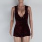 Blue Wine Red Fashion Woman Casual Skinny Solid Velvet Jumspuit Summer Playsuits Bodysuit Elegant V