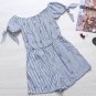 Stripe Rompers Womens Jumpsuits 2018 Summer Embroidery Overalls Sexy Slash Neck Vintage Playsuit Plu